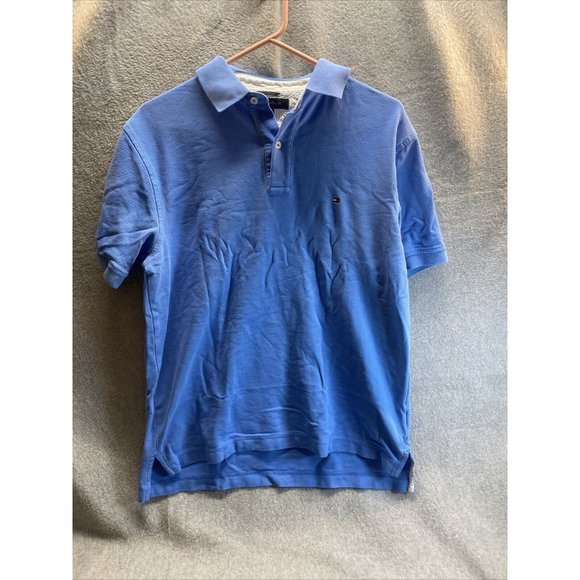 Tommy Hilfiger Other - TOMMY HILFIGER Men M Solid Blue POLO SHIRT 1/4 Button Collared Logo Breathable